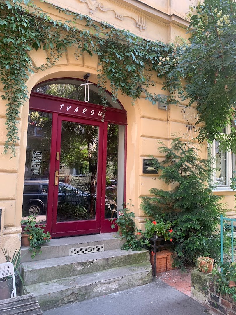 Storefront of Café Tvaroh, specialty coffee shop in Prague
