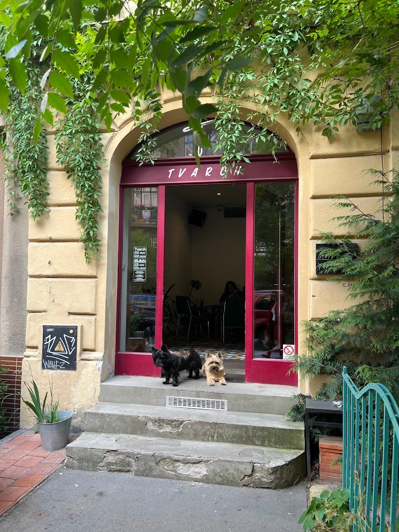Storefront of Café Tvaroh, specialty coffee shop in Prague