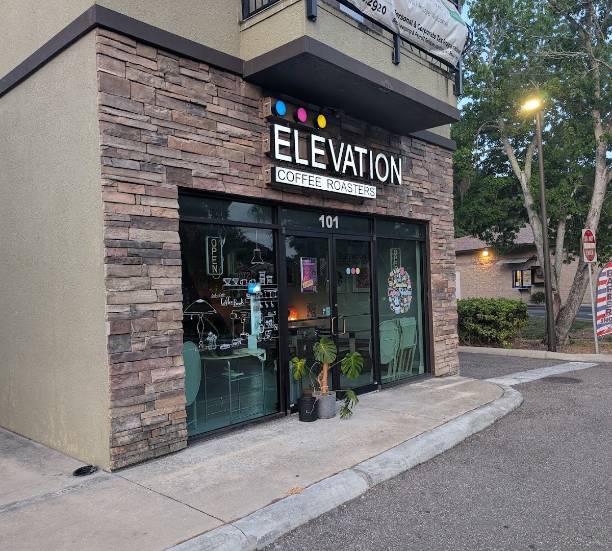 Storefront of Elevation Coffee Roasters, specialty coffee shop in Tampa-St. Petersburg