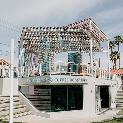 Storefront of Mothership Coffee Roasters, specialty coffee shop in Las Vegas