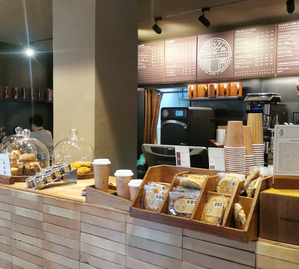 Interior of Tierra Garat Durango, specialty coffee shop in Mexico City