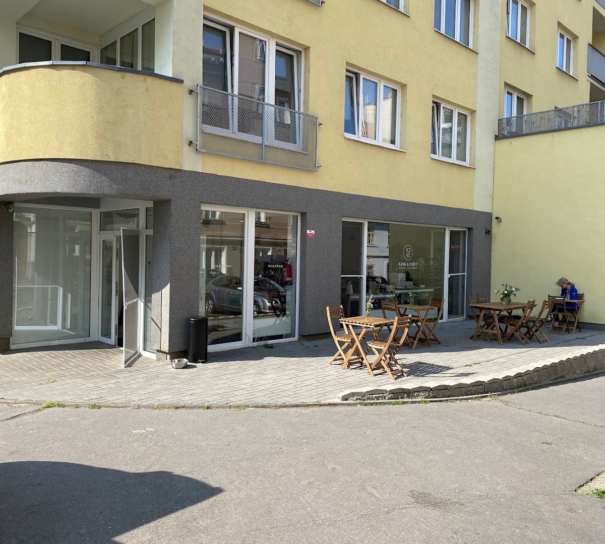 Storefront of Káva&Dort, specialty coffee shop in Prague