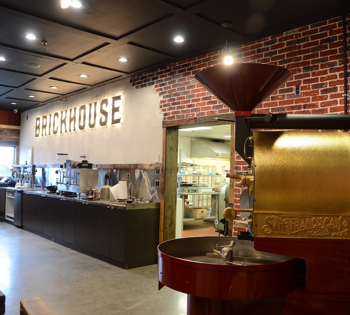 Interior of Brickhouse Coffee Company, specialty coffee shop in Indianapolis
