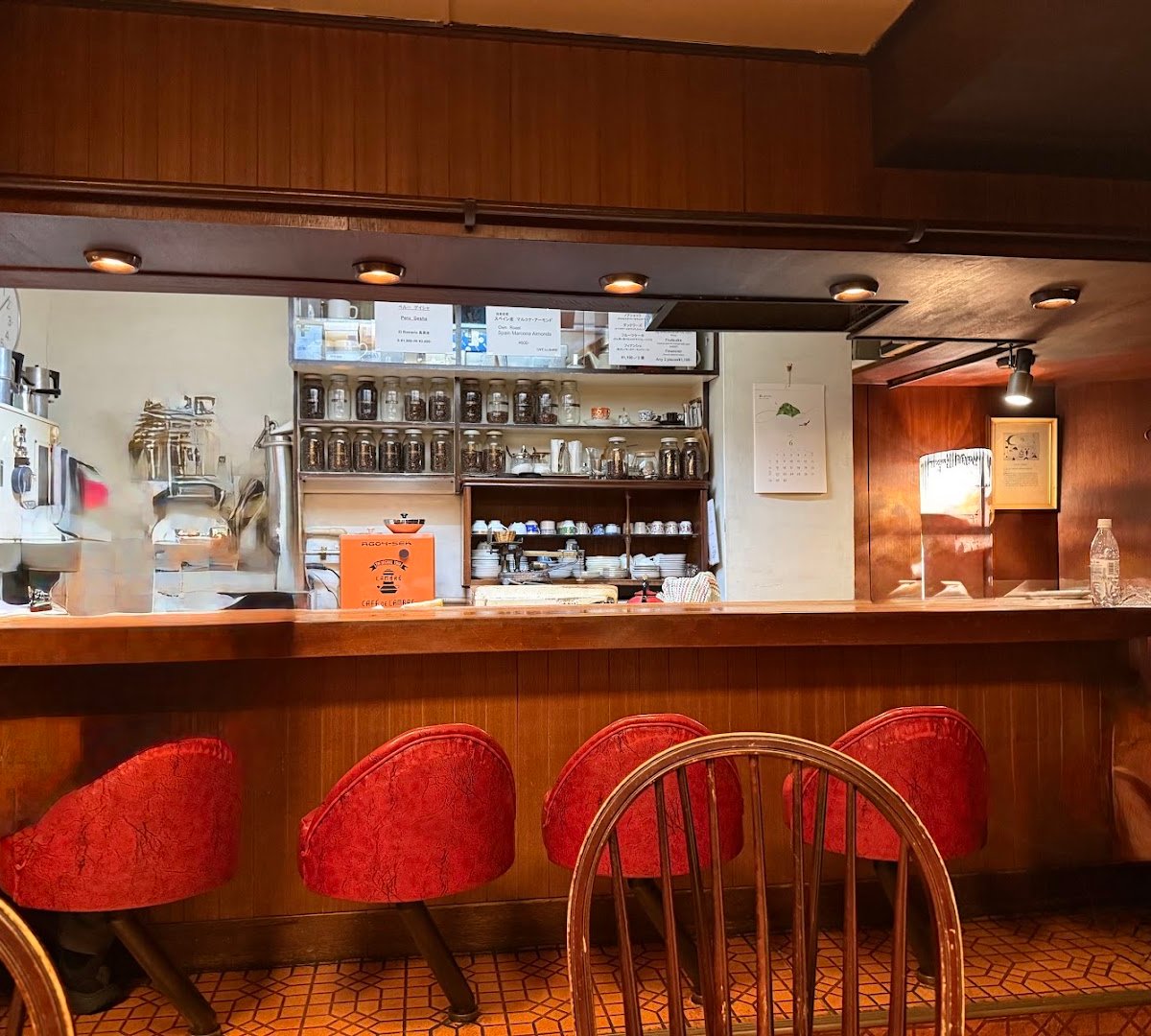Interior of Cafe de l'ambre, specialty coffee shop in Tokyo