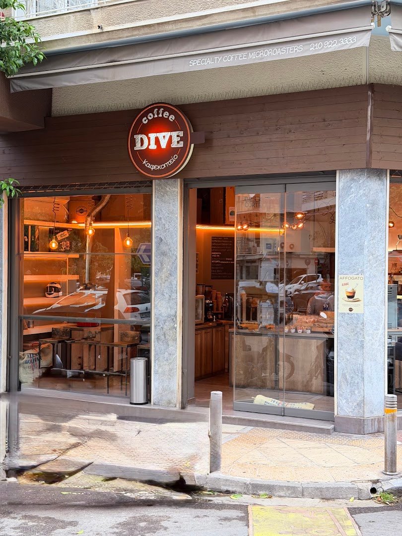 Storefront of Coffee Dive Acropolis, specialty coffee shop in Athens