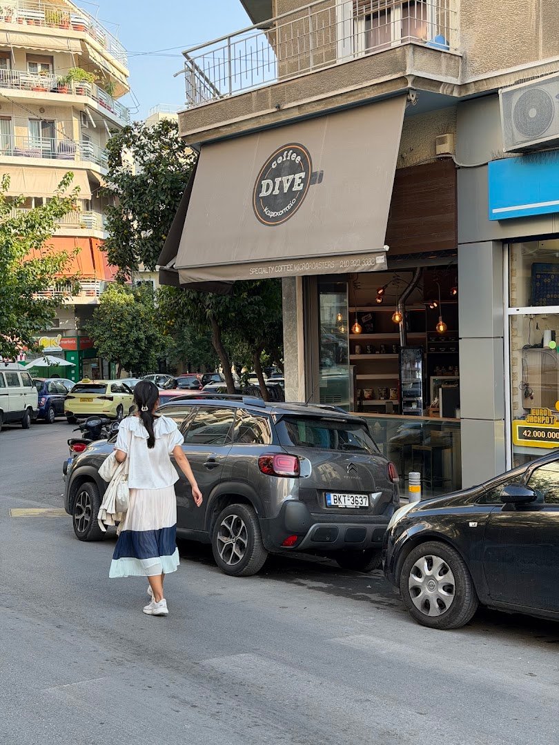 Storefront of Coffee Dive Acropolis, specialty coffee shop in Athens