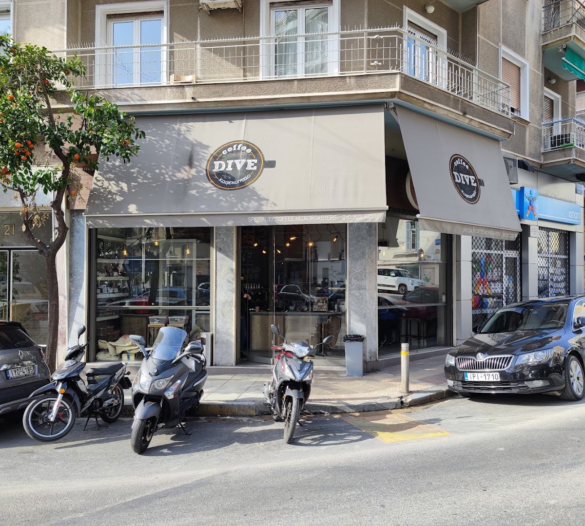 Storefront of Coffee Dive Acropolis, specialty coffee shop in Athens