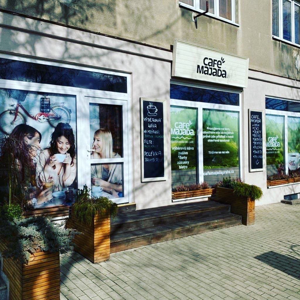 Storefront of Café Majada Prague, specialty coffee shop in Prague