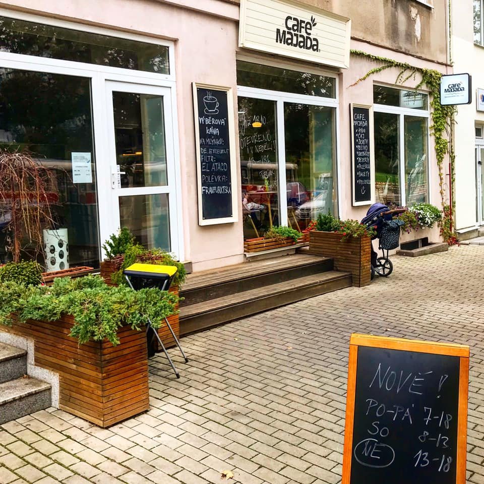 Storefront of Café Majada Prague, specialty coffee shop in Prague