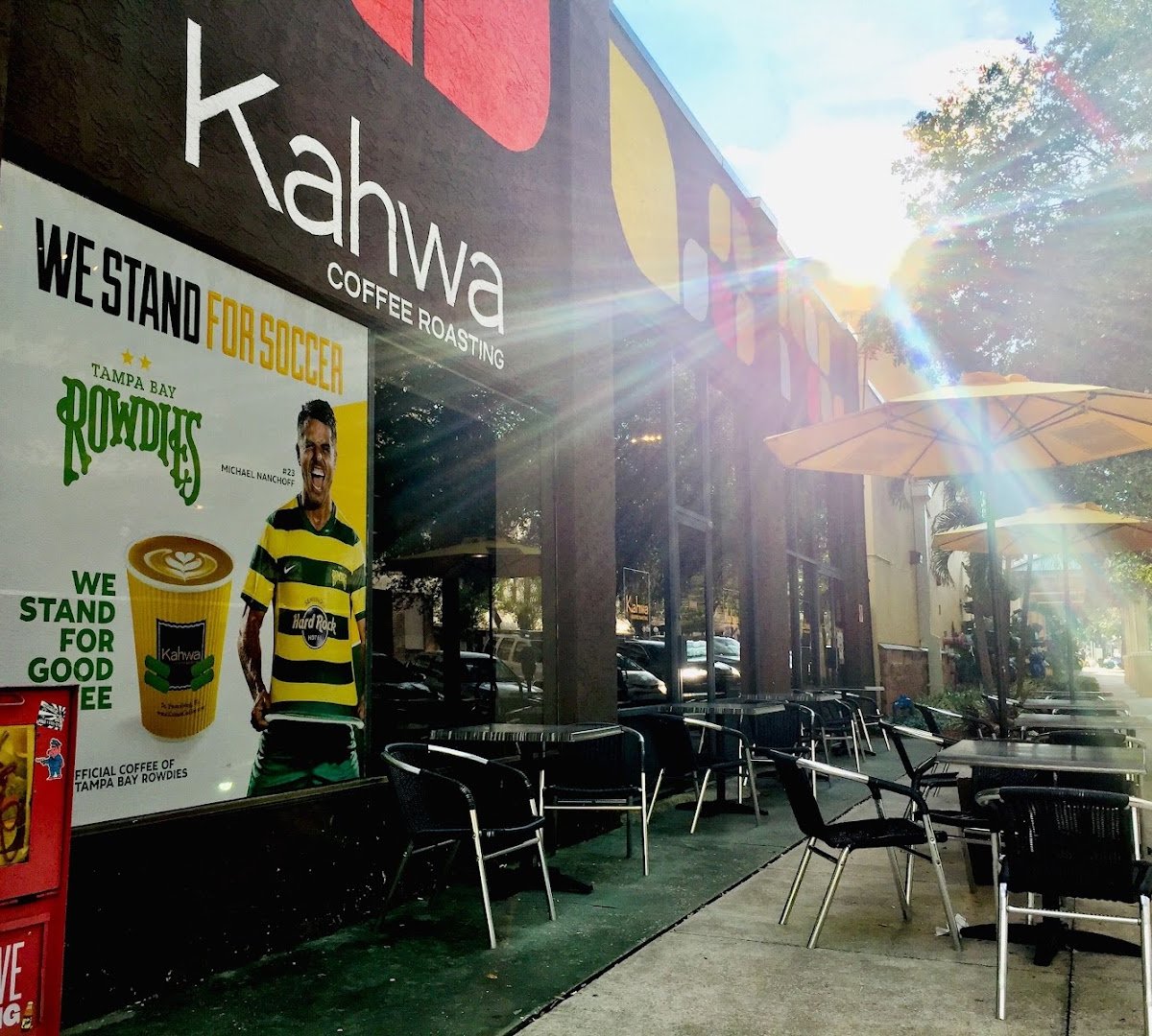 Storefront of Kahwa Coffee, specialty coffee shop in Tampa-St. Petersburg
