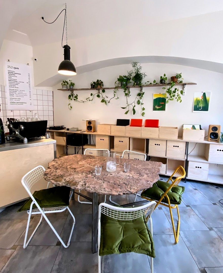 Interior of 25,2 rpm, specialty coffee shop in Prague