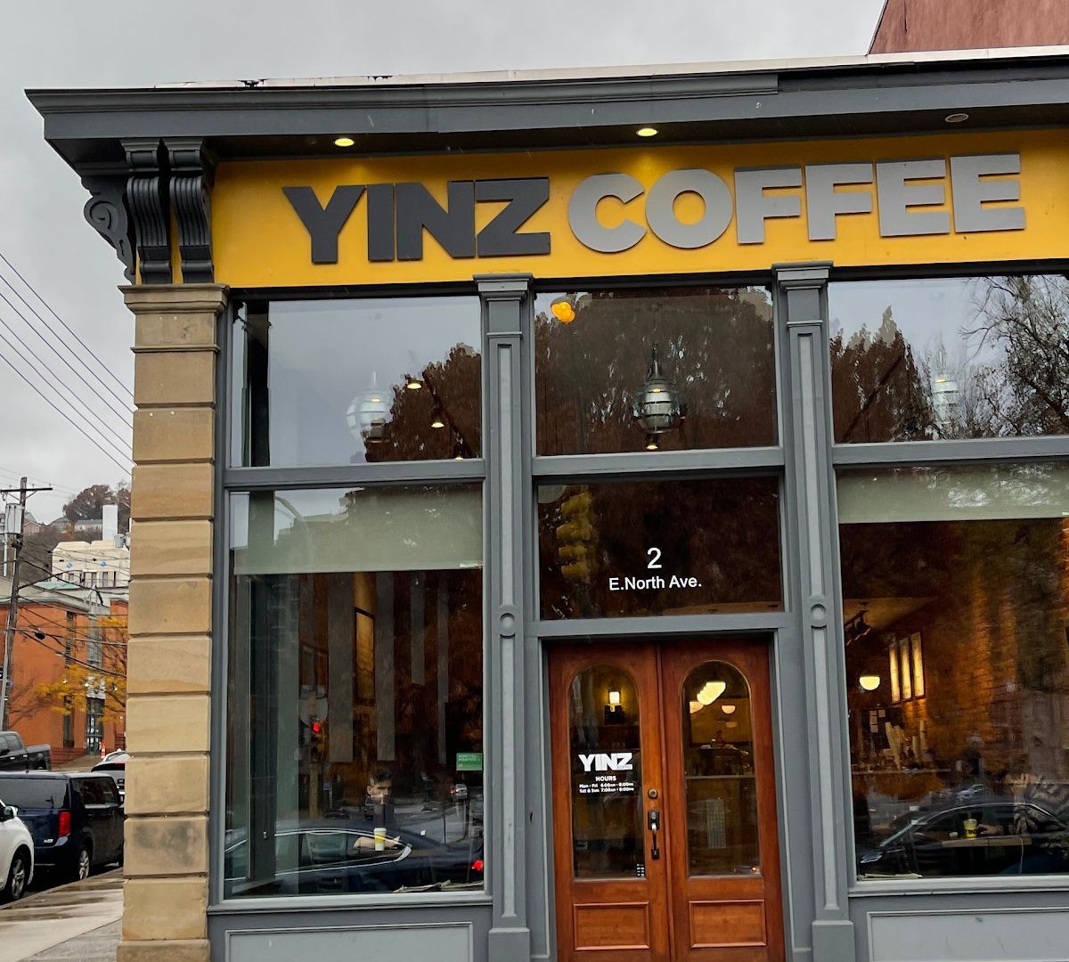 Storefront of Yinz Coffee, specialty coffee shop in Pittsburgh