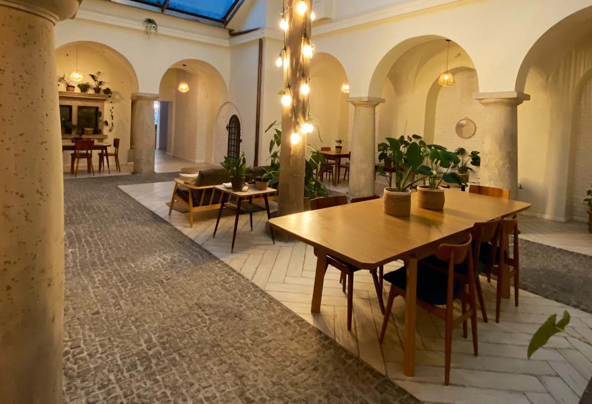 Interior of Kawiarnia Patio, specialty coffee shop in Warsaw