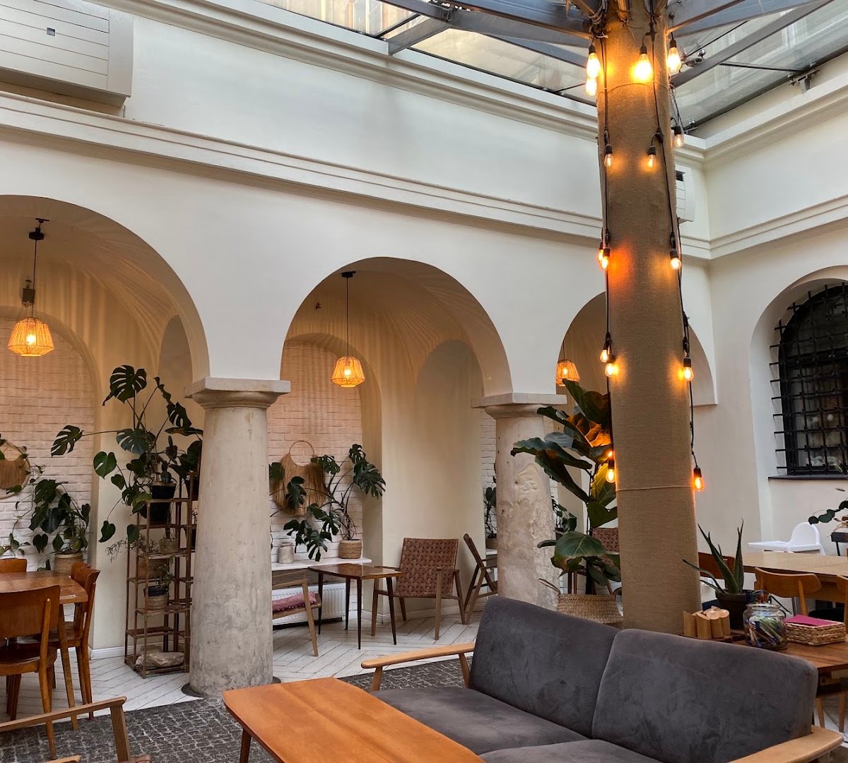 Interior of Kawiarnia Patio, specialty coffee shop in Warsaw