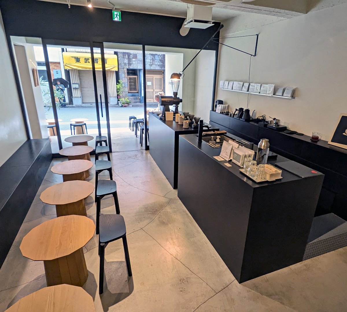 Interior of Pharos Coffee Jimbocho, specialty coffee shop in Tokyo
