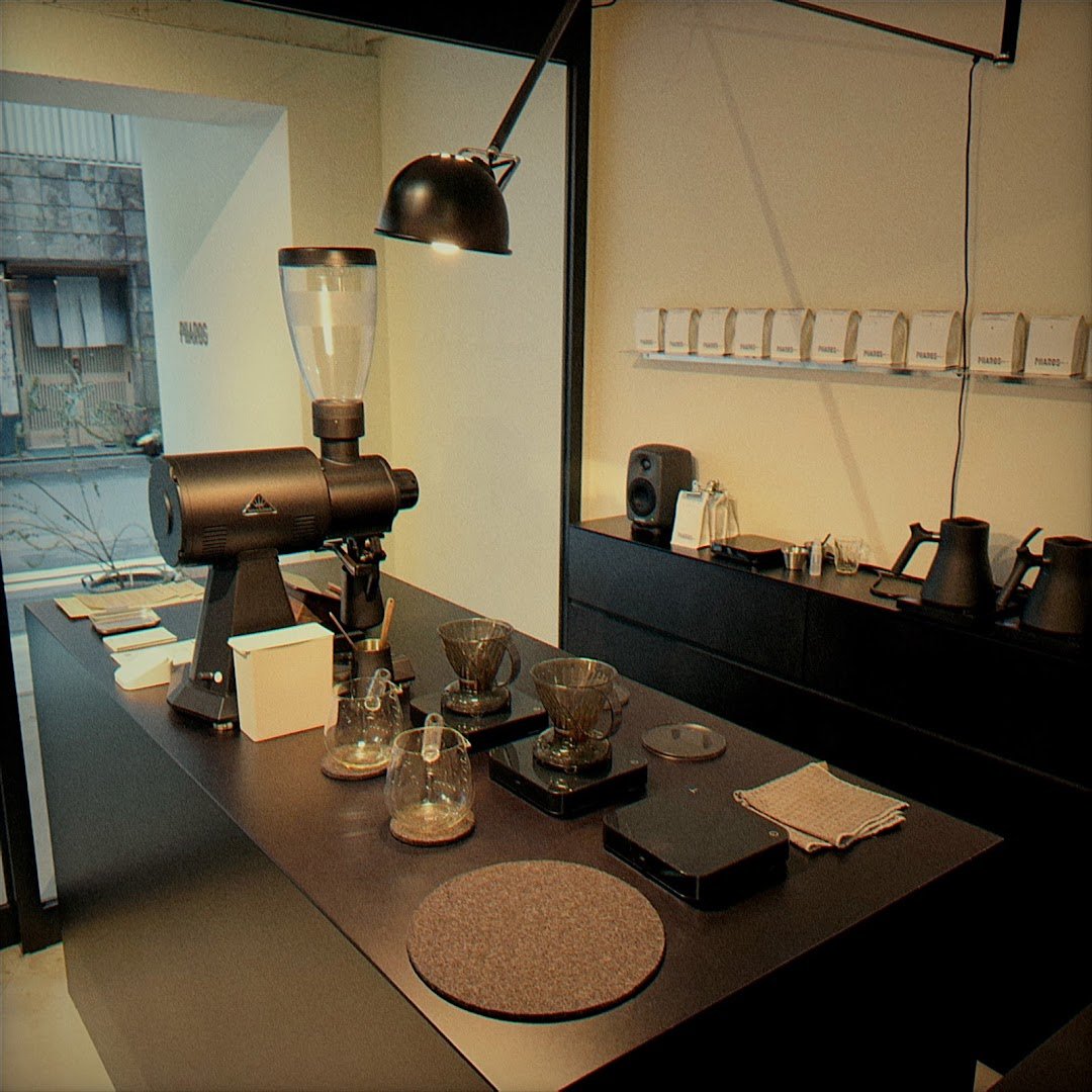 Interior of Pharos Coffee Jimbocho, specialty coffee shop in Tokyo