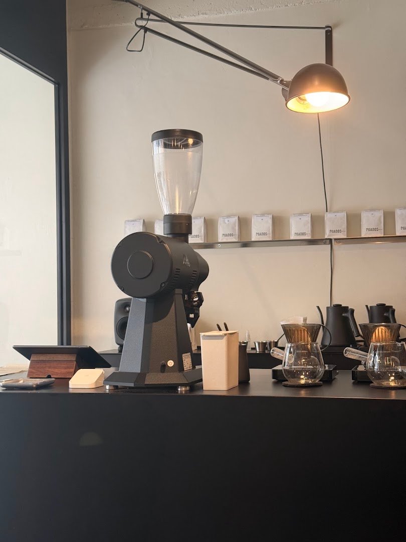 Interior of Pharos Coffee Jimbocho, specialty coffee shop in Tokyo
