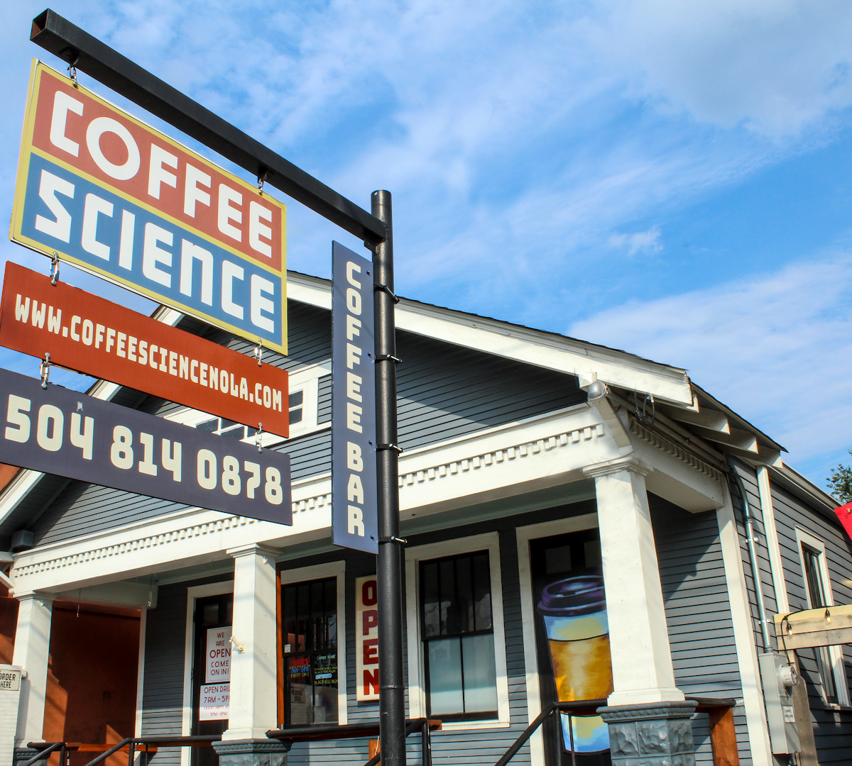 Storefront of Coffee Science, specialty coffee shop in New Orleans