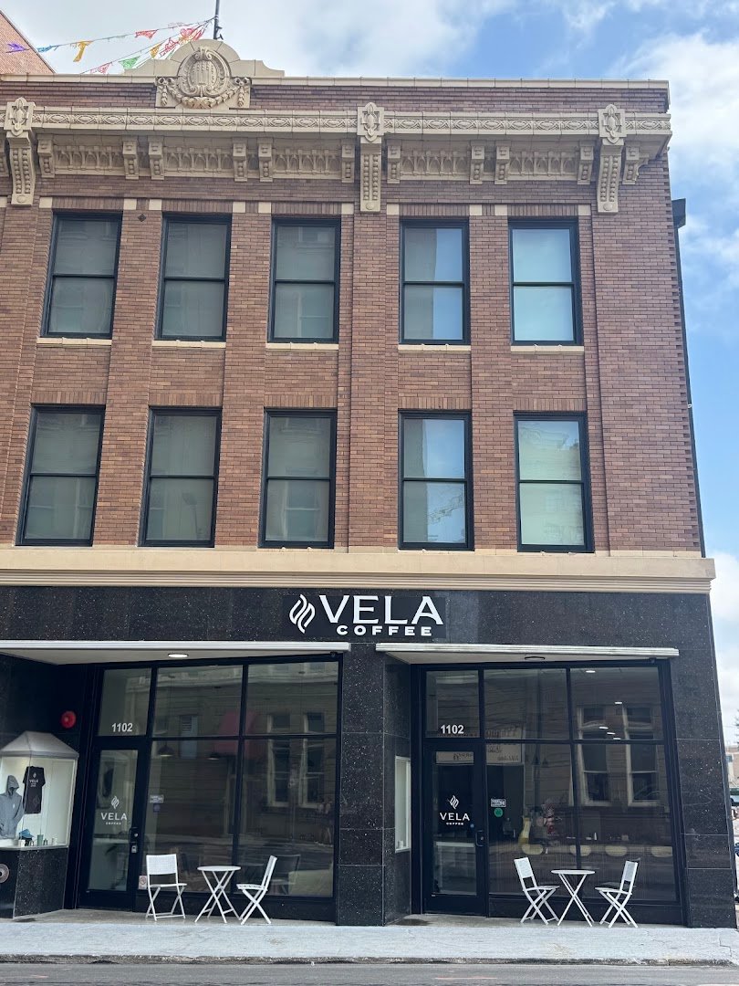 Storefront of Vela Coffee, specialty coffee shop in San Antonio
