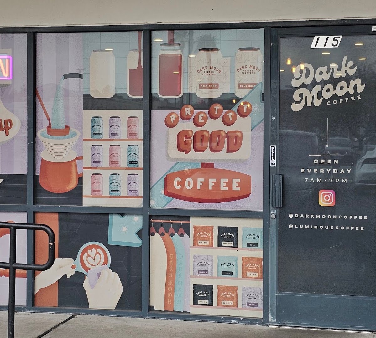 Storefront of Dark Moon Coffee Roasters, specialty coffee shop in Las Vegas