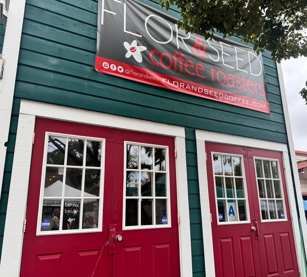 Storefront of Flor and Seed Coffee Roasters, specialty coffee shop in San Diego