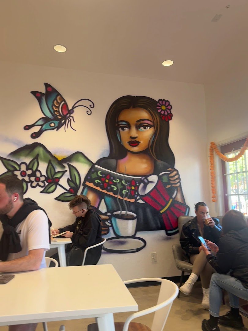 Interior of Flor and Seed Coffee Roasters, specialty coffee shop in San Diego