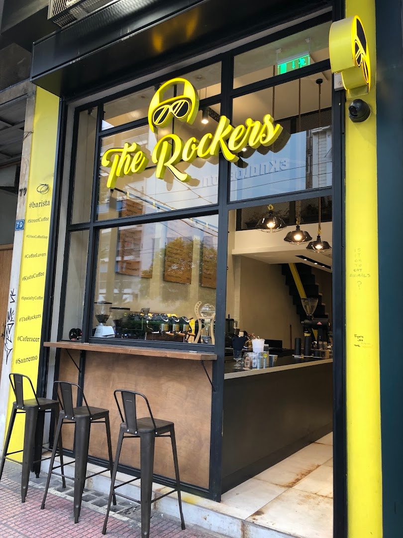 Storefront of Rockers Coffee Gang, specialty coffee shop in Athens