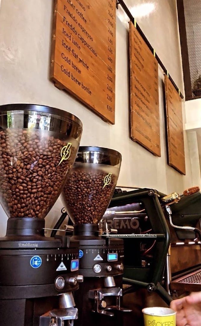 Interior of Rockers Coffee Gang, specialty coffee shop in Athens