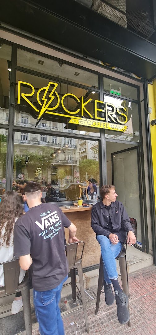 Storefront of Rockers Coffee Gang, specialty coffee shop in Athens