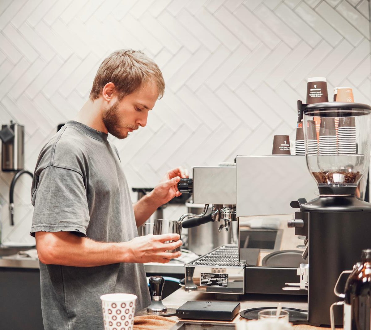 Interior of Kafe Kobylisy, specialty coffee shop in Prague