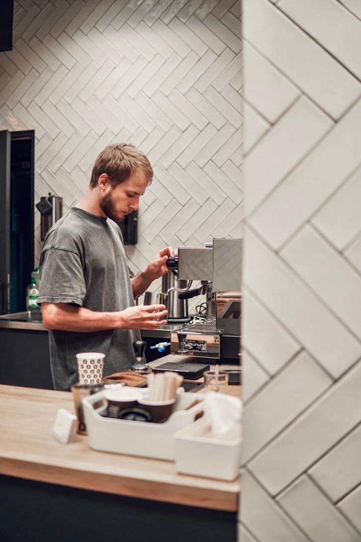 Interior of Kafe Kobylisy, specialty coffee shop in Prague