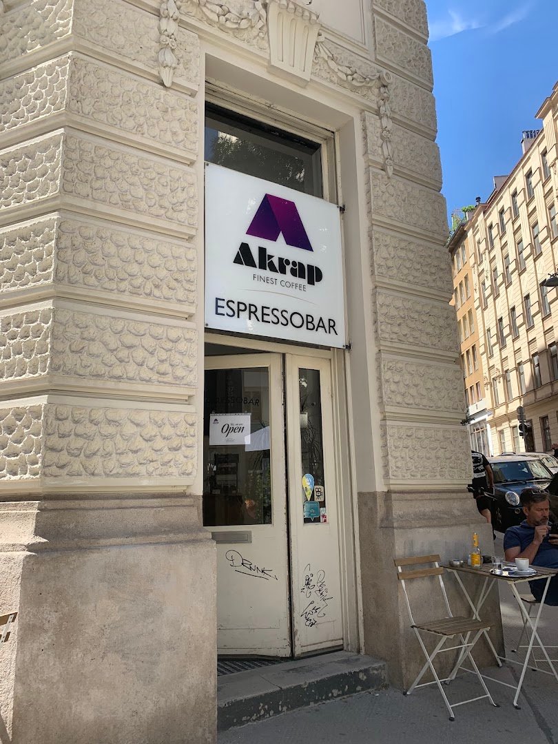 Storefront of Akrap Espressobar, specialty coffee shop in Vienna