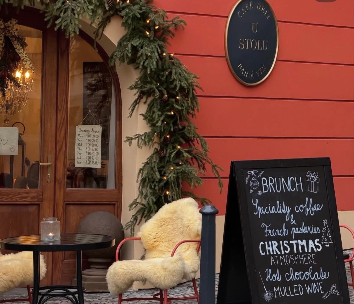 Storefront of U Stolu, specialty coffee shop in Prague