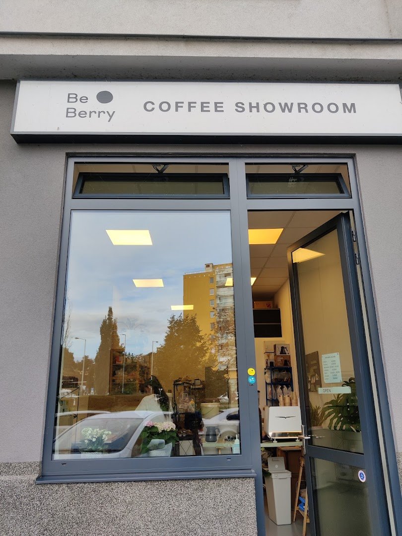 Storefront of BeBerry Coffee Showroom, specialty coffee shop in Prague