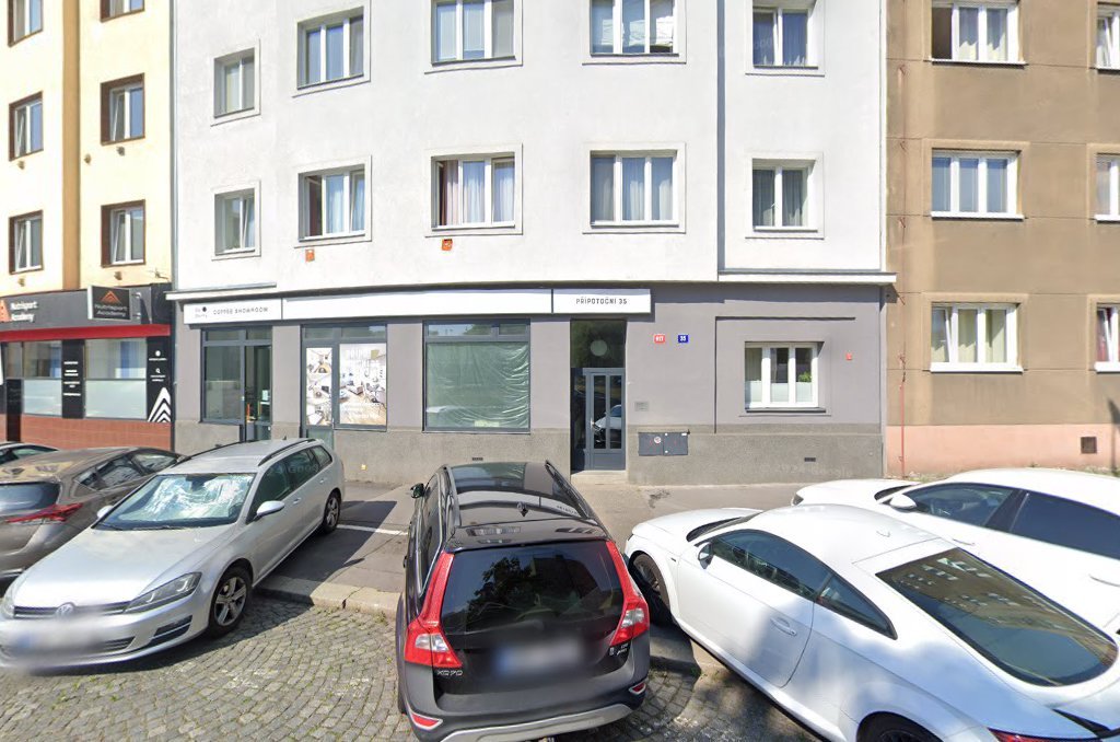 Storefront of BeBerry Coffee Showroom, specialty coffee shop in Prague