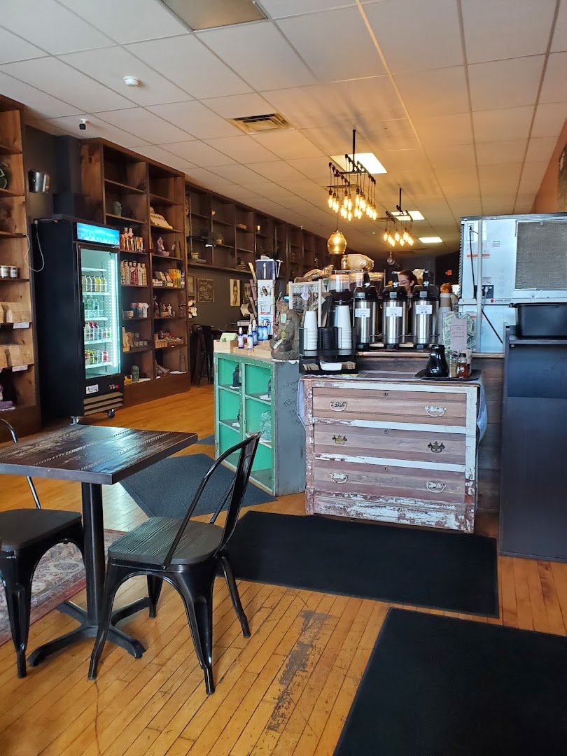 Interior of The Dalai Java, specialty coffee shop in Rochester