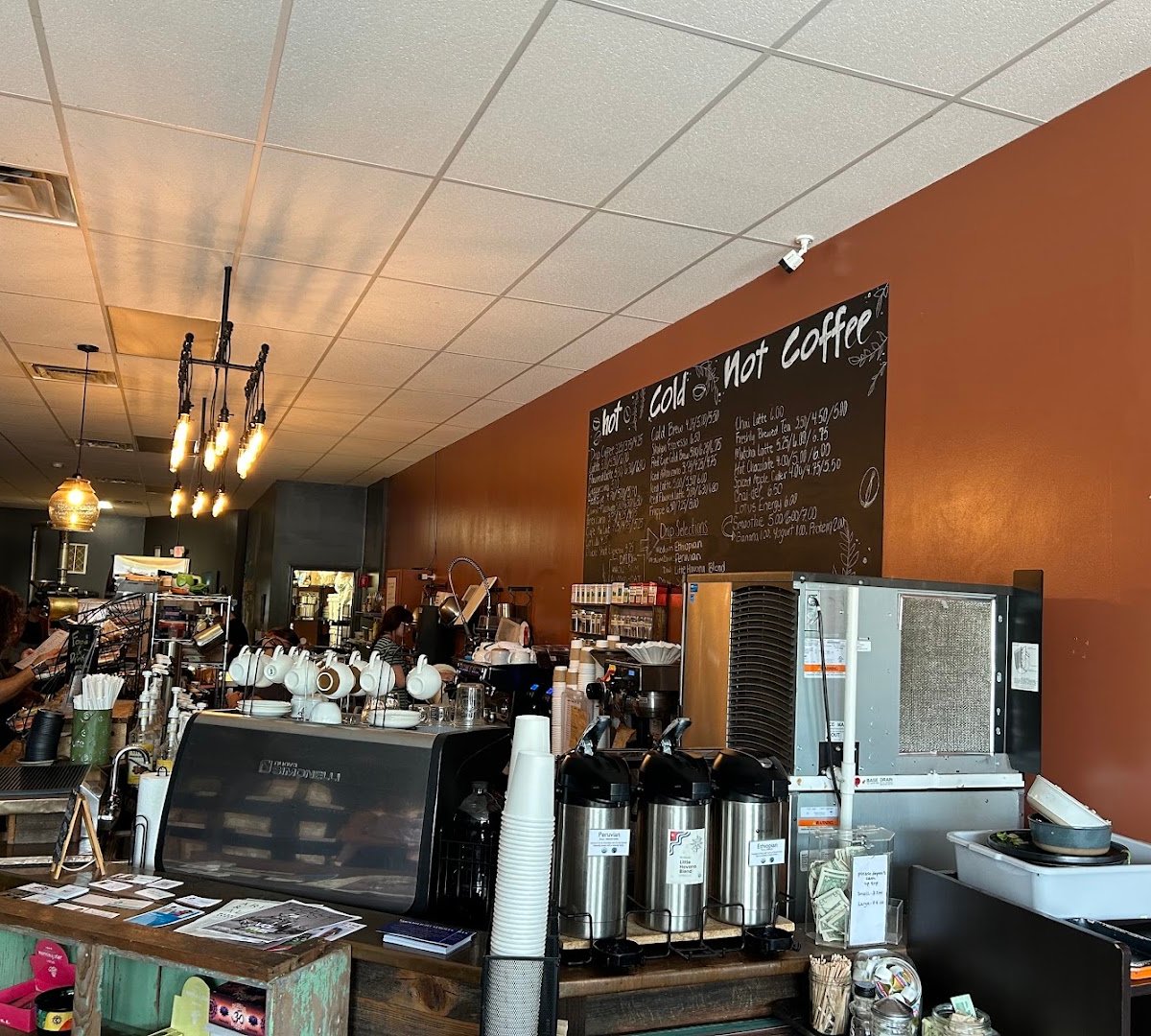 Interior of The Dalai Java, specialty coffee shop in Rochester