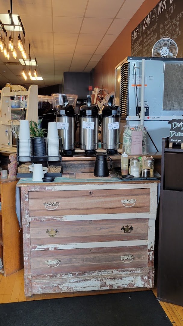 Interior of The Dalai Java, specialty coffee shop in Rochester