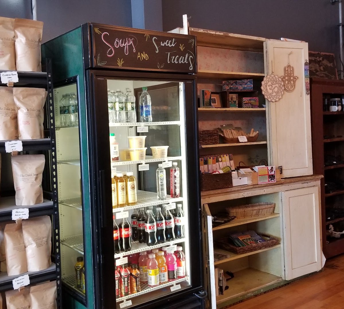 Interior of The Dalai Java, specialty coffee shop in Rochester