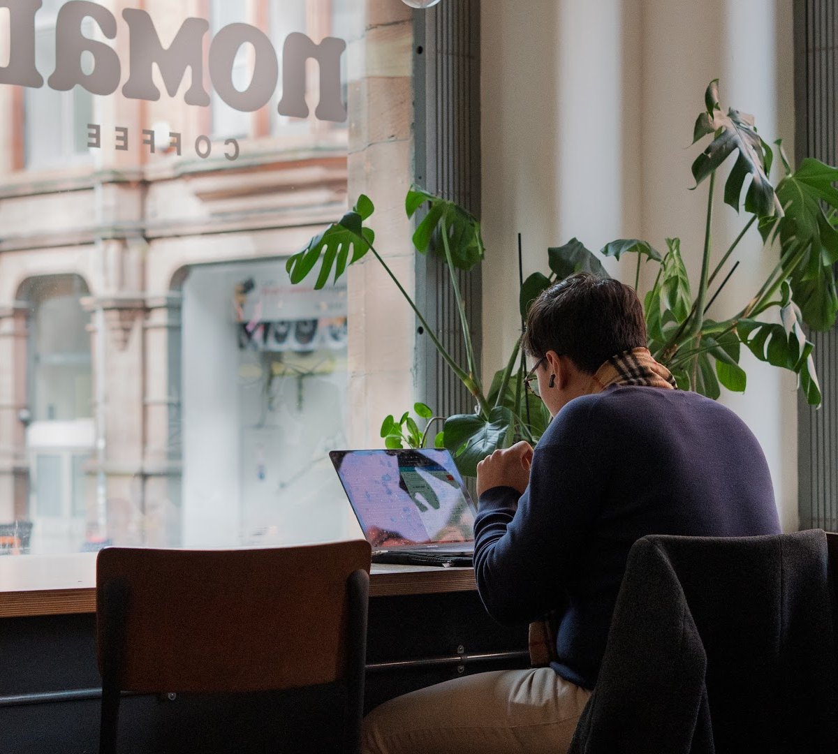 Interior of Nomad Coffee, specialty coffee shop in Manchester