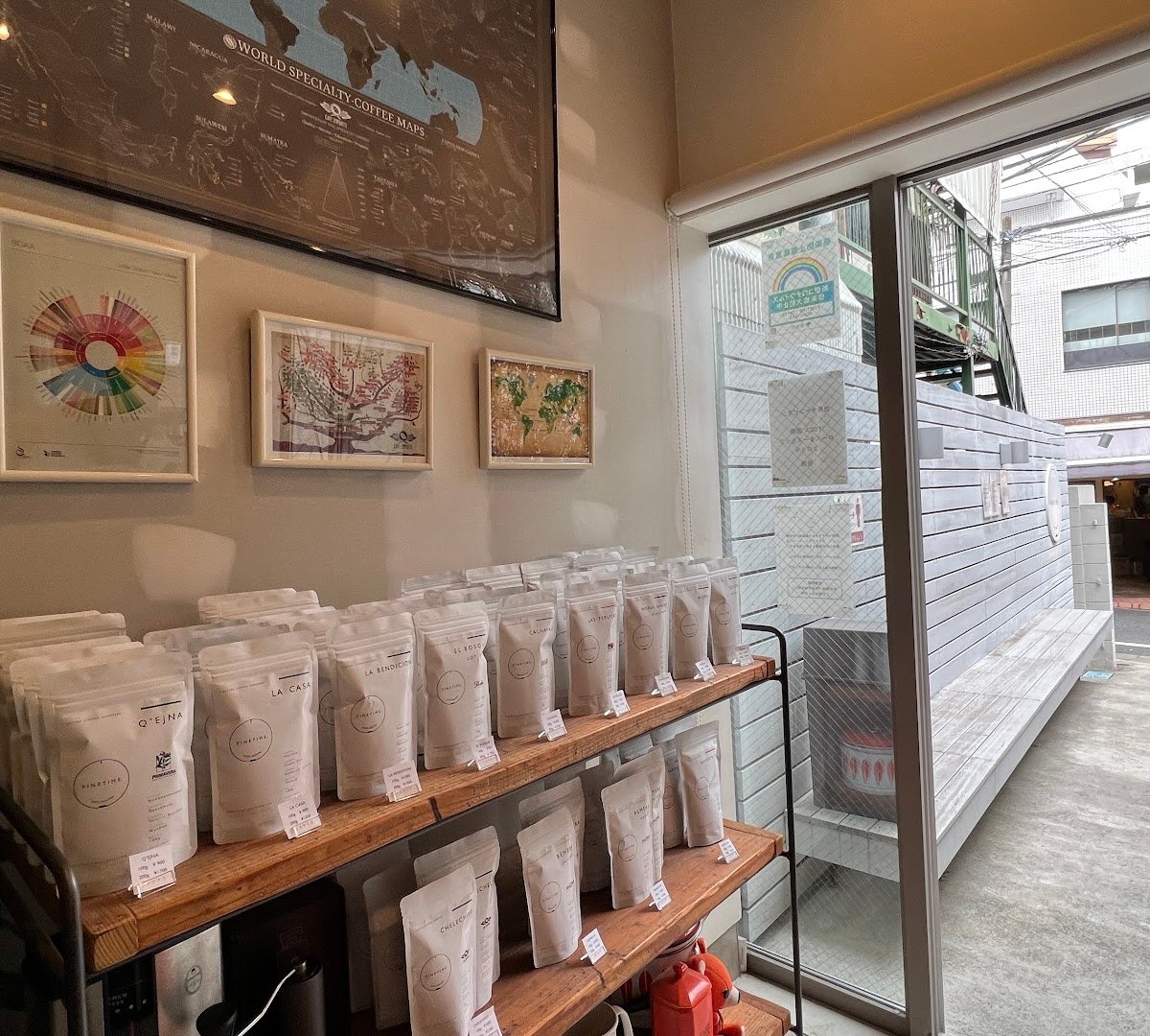 Interior of FINE TIME COFFEE ROASTERS, specialty coffee shop in Tokyo