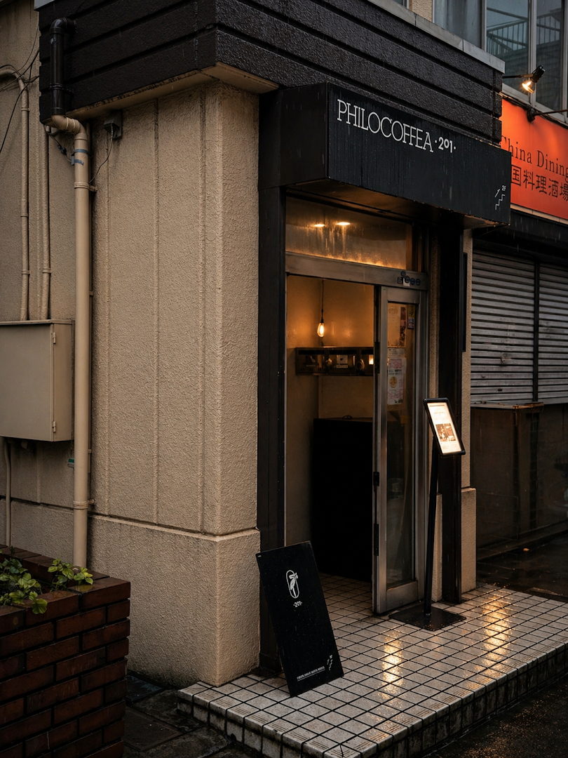 Storefront of PHILOCOFFEA 201, specialty coffee shop in Tokyo