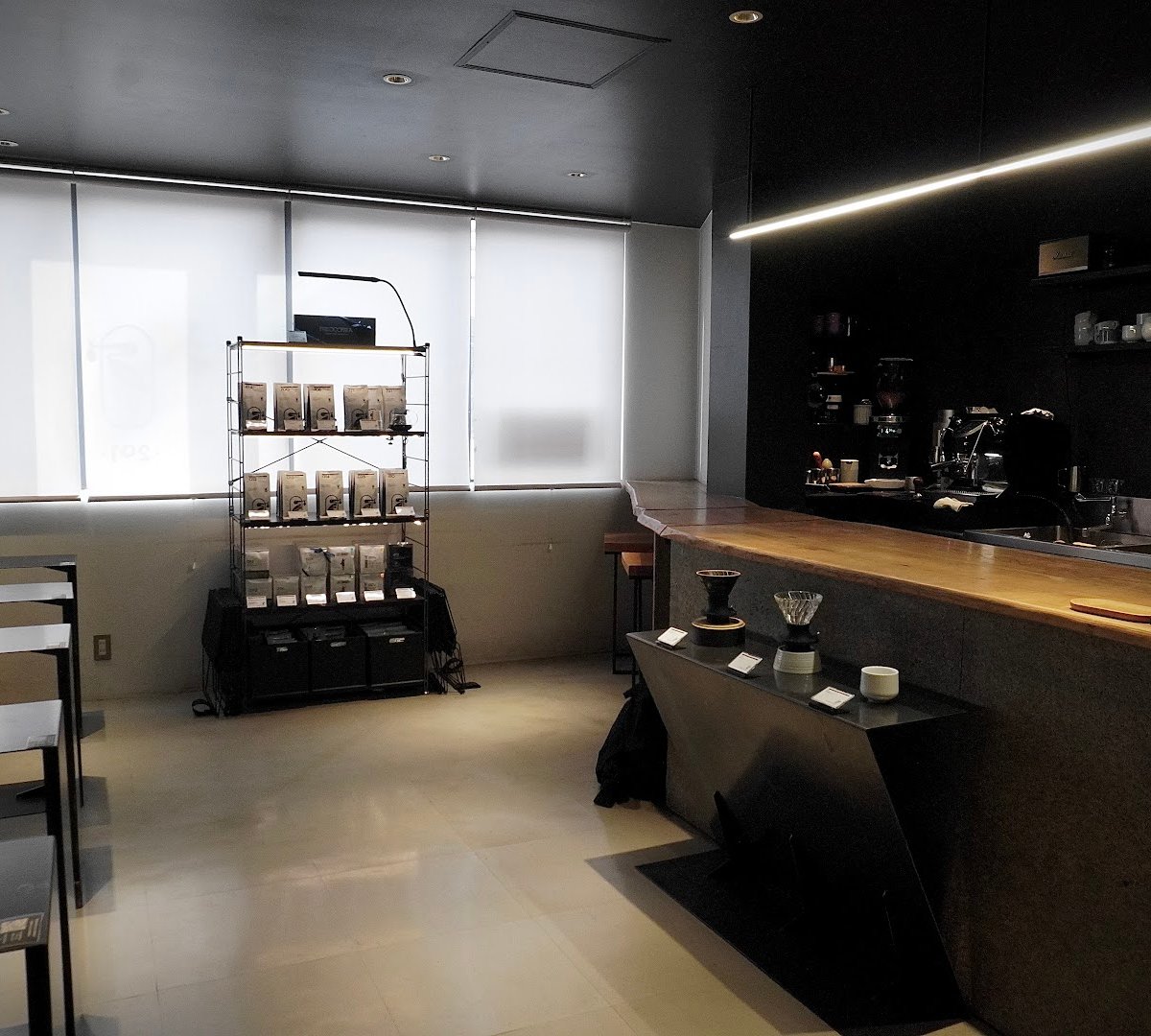 Interior of PHILOCOFFEA 201, specialty coffee shop in Tokyo