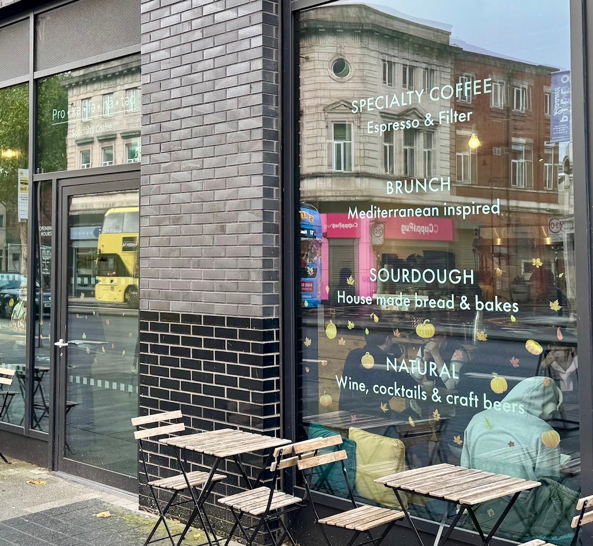 Storefront of Procaffeinated, specialty coffee shop in Manchester