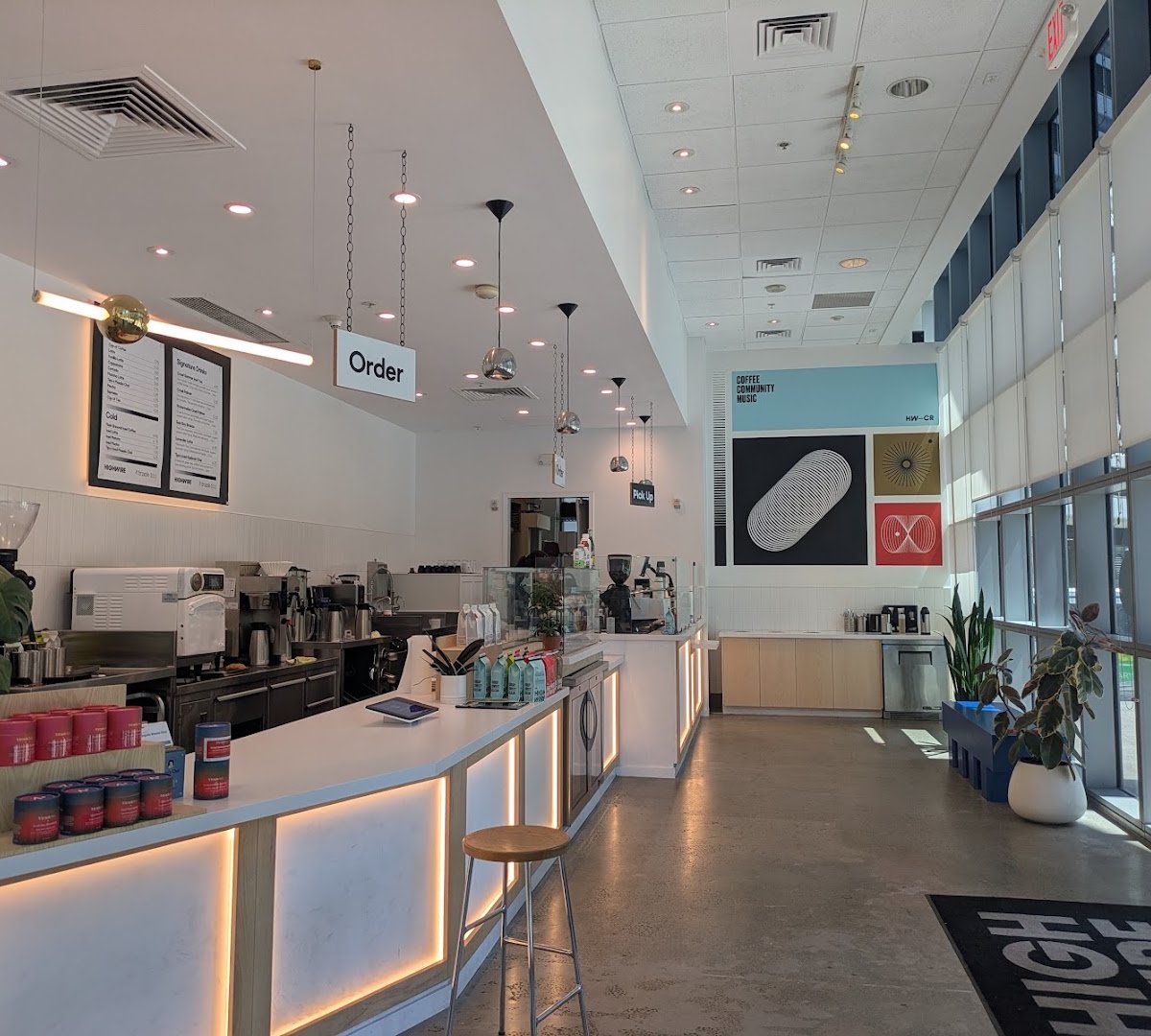 Interior of Highwire Coffee Roasters, specialty coffee shop in Oakland