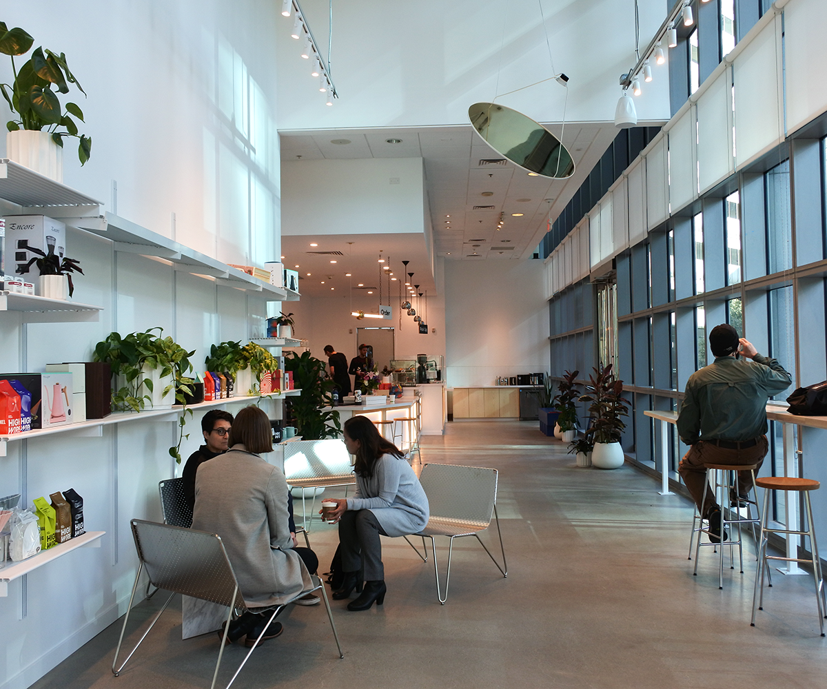 Interior of Highwire Coffee Roasters, specialty coffee shop in Oakland