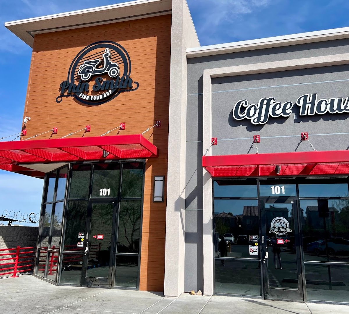 Storefront of Phin Smith Coffee House, specialty coffee shop in Las Vegas