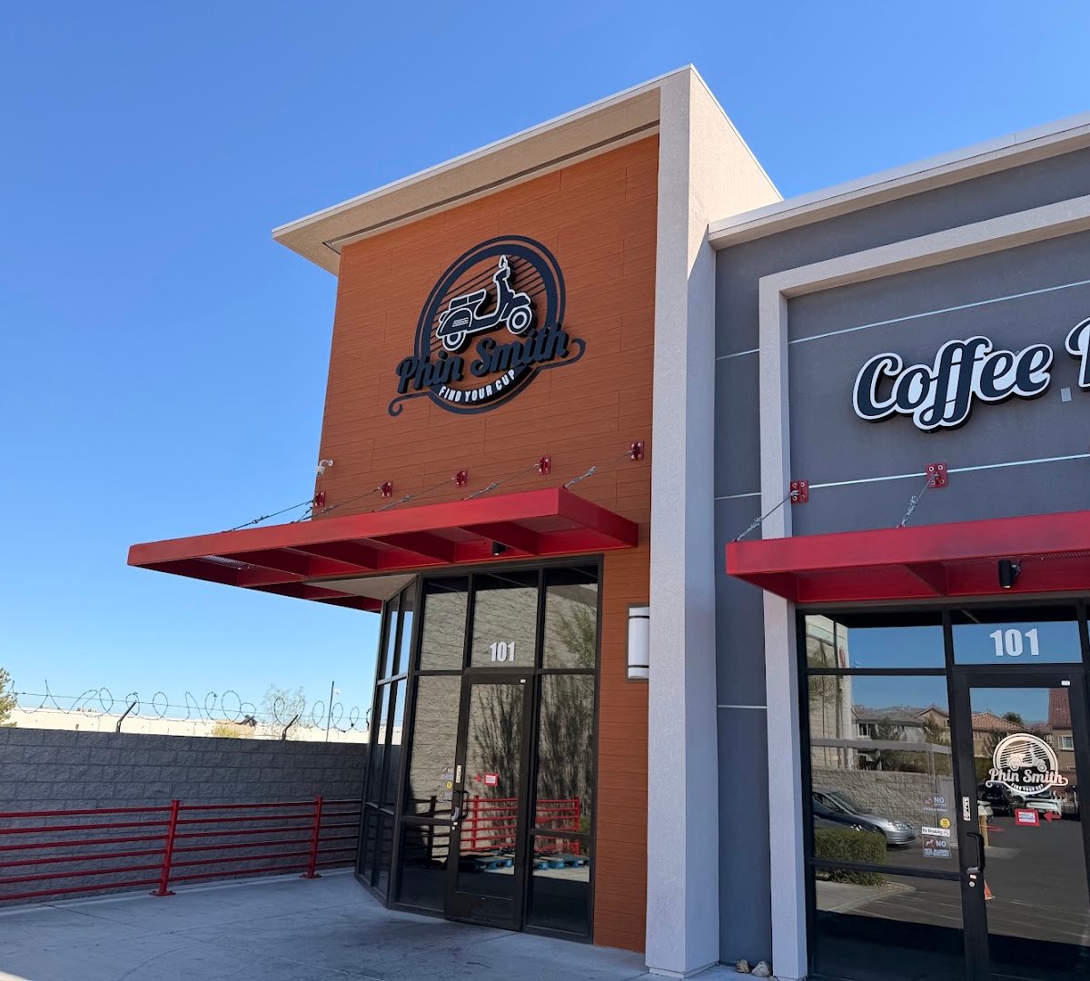 Storefront of Phin Smith Coffee House, specialty coffee shop in Las Vegas