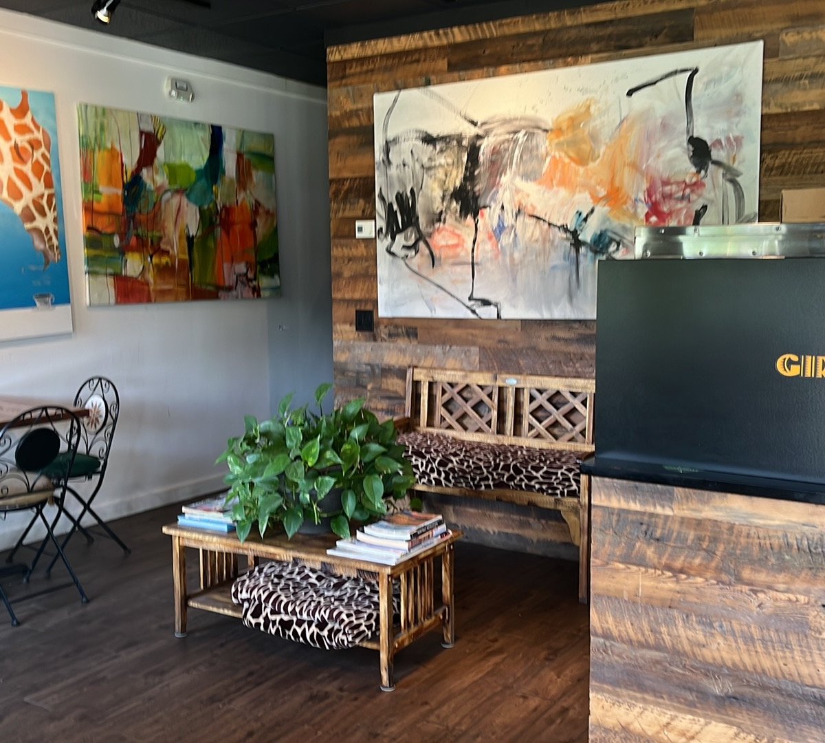 Interior of GiraKofi, specialty coffee shop in Stowe