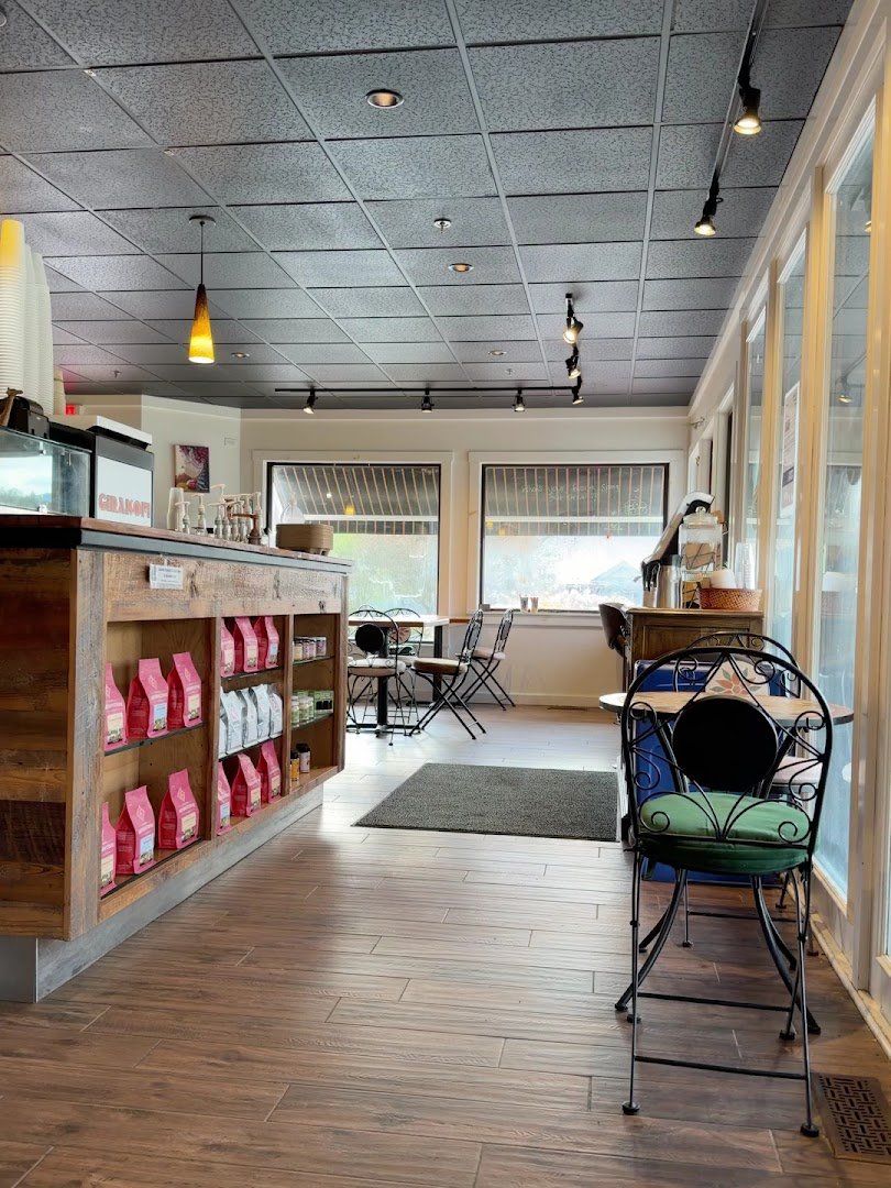Interior of GiraKofi, specialty coffee shop in Stowe